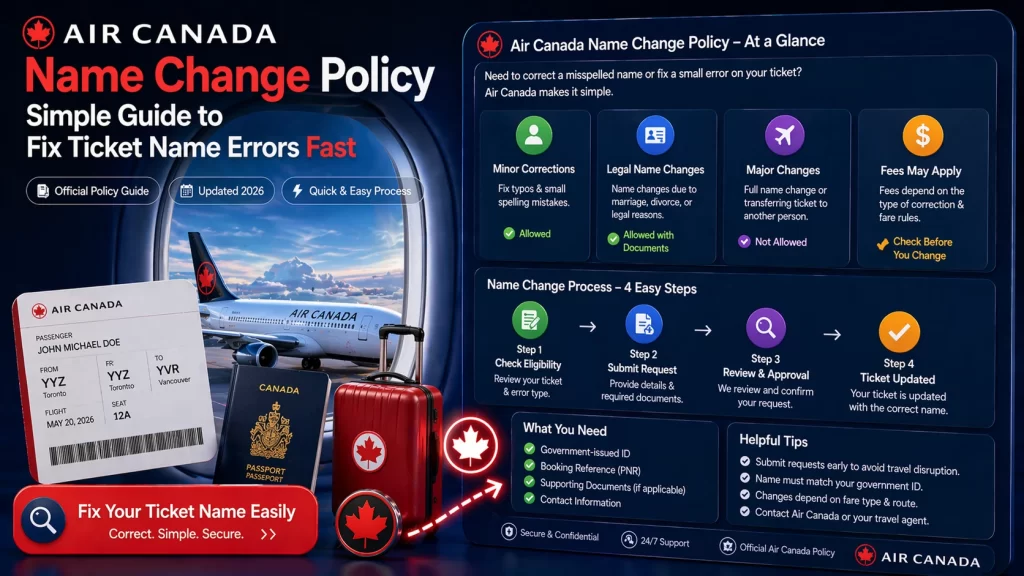 Air Canada name change policy Simple guide to fix ticket name errors fast